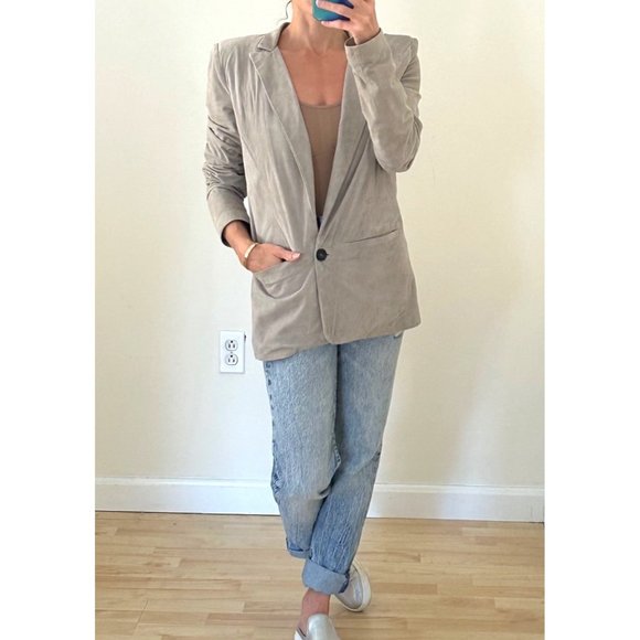 Alan Bilzerian Tan One-Button Suede Blazer Sz IT 44 (US 10-12 Large) - Picture 1 of 16